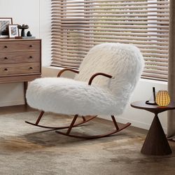 1110 Miya Japandi White Plush Nursery Rocking Chair with Home Living Accents