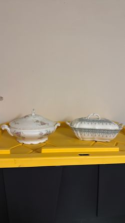 2 vintage antique vegetable dishes porcelain