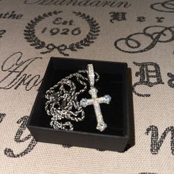22” White Gold Moissanite Chain w/ Cross Pendant 