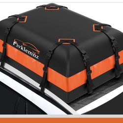 FIVKLEMNZ Car Rooftop Cargo Carrier Roof Bag Waterproof for All Top of Vehicle with/Without Rack Includes Topper Anti-Slip Mat + Reinforced Straps + 6