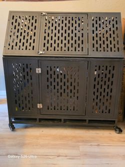 XL Heavy Duty Metal Dog Kennel Crate with Wheels, Top Access & 2 Trays