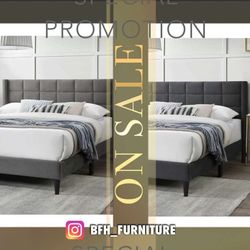 Queen Grey Euro Platform Bed With Ortho Mattress Included 