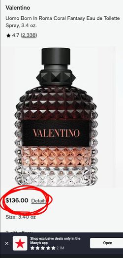 Authentic Valentino uomo Born in Roma Coral Fantasy Men's Cologne Edt 100ml (Open Box Never Used) Asking $80 Firm on Price