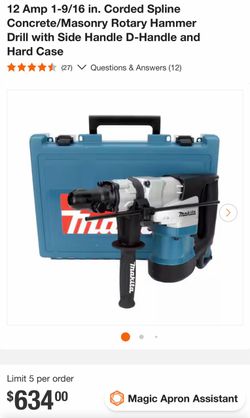 Makita 12 Amp 1-9/16 in. Corded Spline Concrete/Masonry Rotary Hammer Drill with Side Handle D-Handle and Hard Case