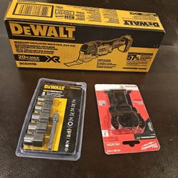 DEWALT
20V MAX XR Cordless Brushless 3-Speed Oscillating Multi Tool (Tool Only)
Brand new unopened box 
Milwaukee
1-3/8 in. High Carbon Steel Universa