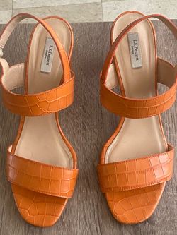 LK Bennett London Orange Croc Embossed Heeled Sandals Size 10 So pretty