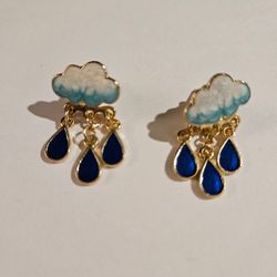 Enamel Rain Cloud Drop Earrings