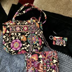 3 Pc Vera Bradley Bag, Tote & Coin 
