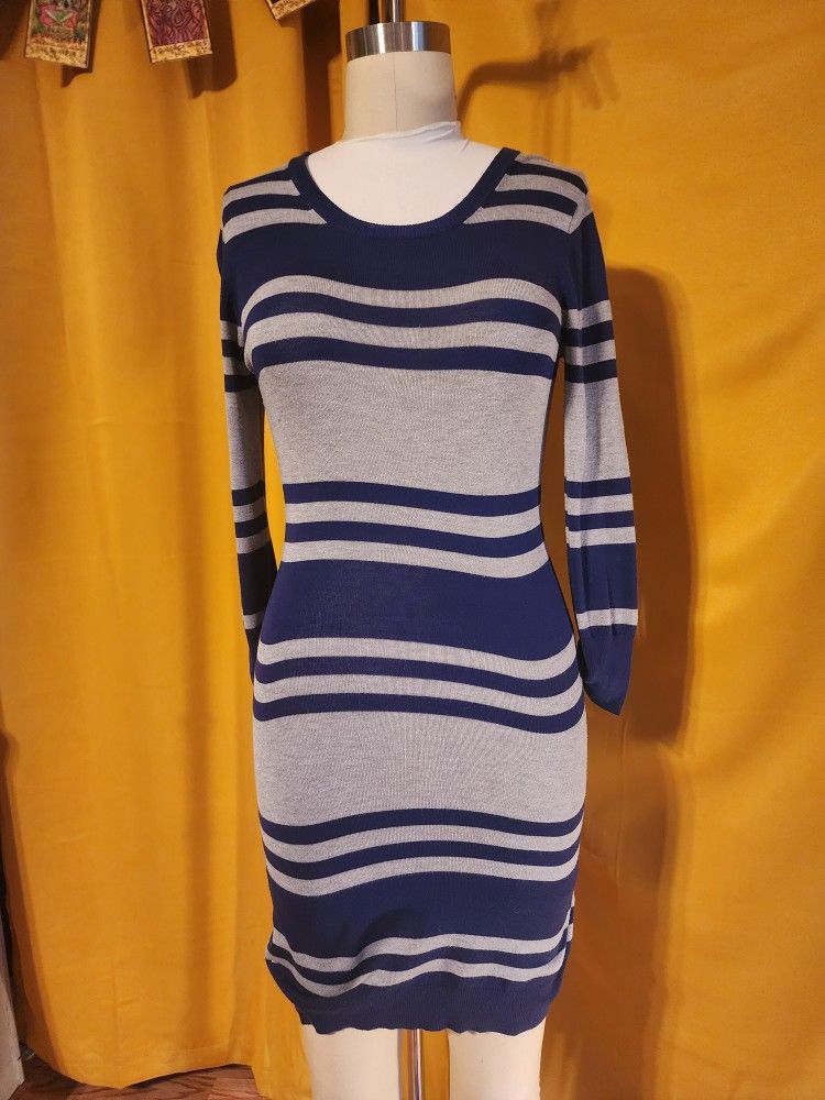 Blue Grey Stripped Sweater Dress 
