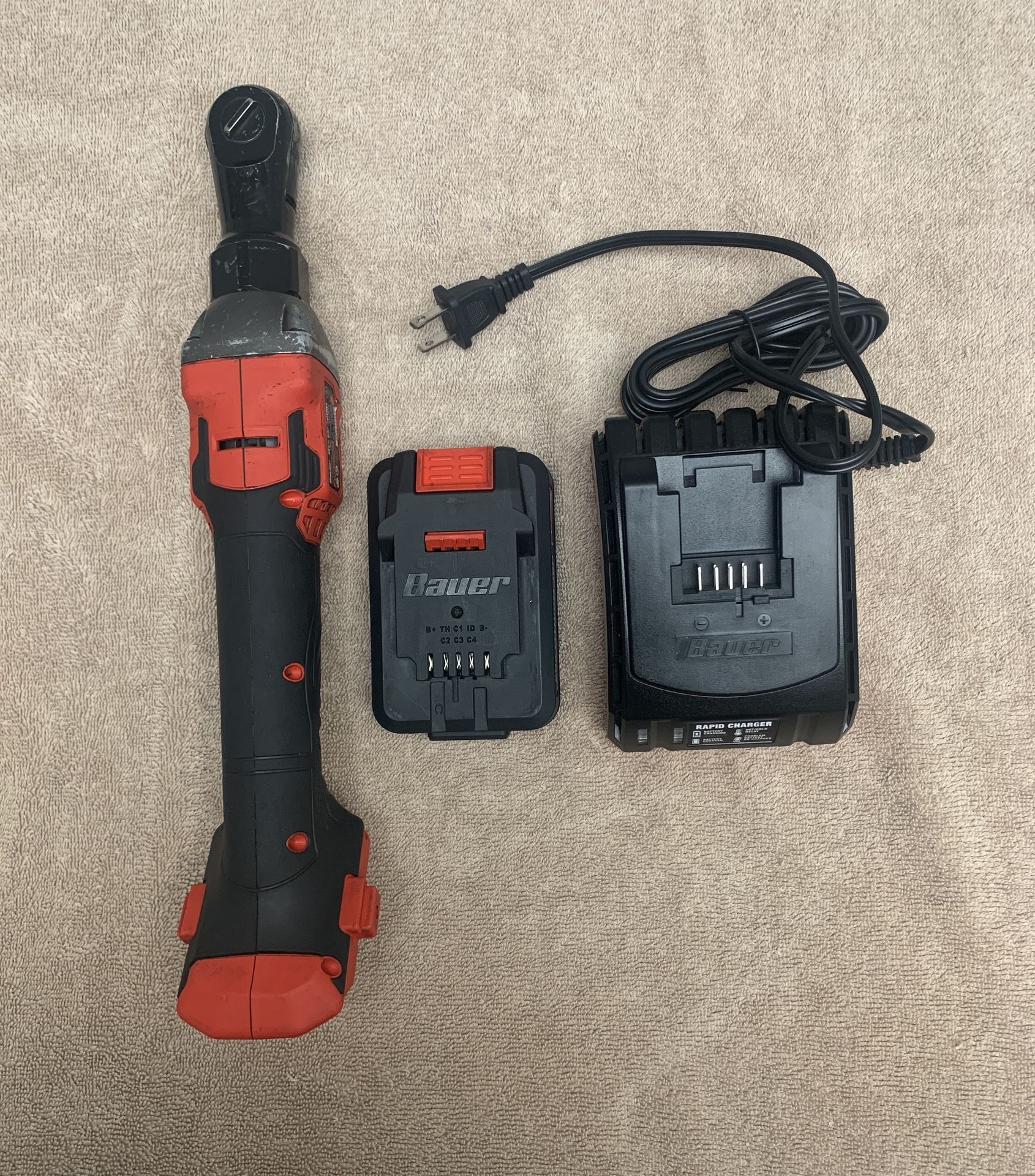 USED BAUER 3/8” 20V Ratchet Tool + Battery + Rapid Charger (Good Condition/Normal Wear/Tested)