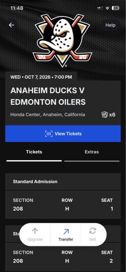 Anaheim Ducks Vs Edmonton Oilers  Wednesday October 7