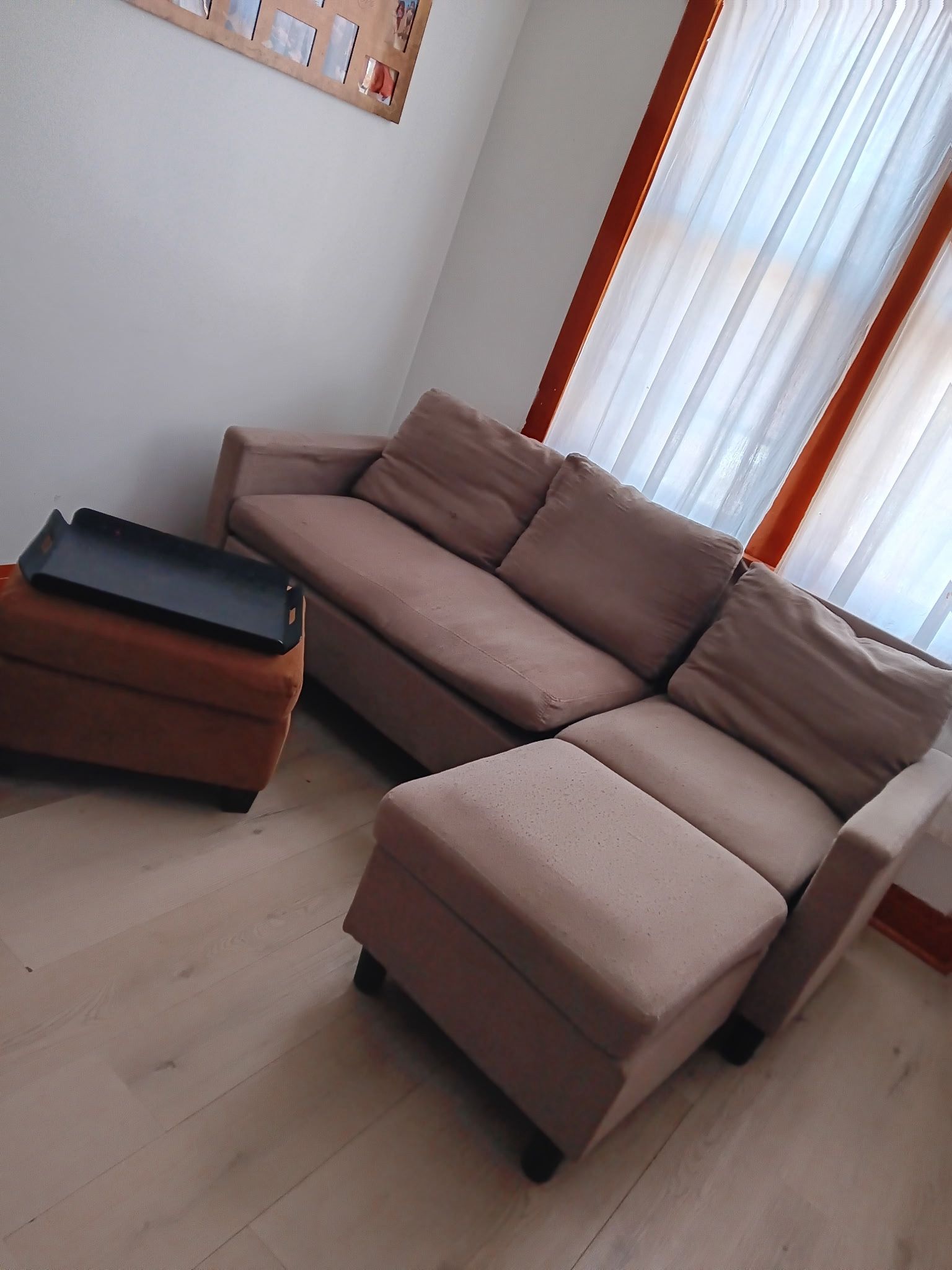 Beige Sofa With Ottoman