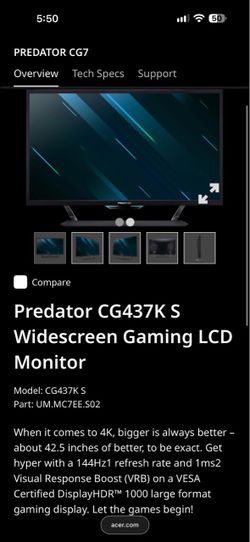 Predator CG437K S Widescreen Gaming LCD Monitor