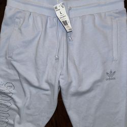 New  Adidas Luxe Open Hem Rhinestone Track Pants Sky Blue  WOMENS SIZE L