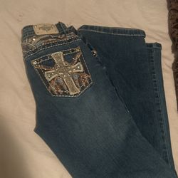 Dark Blue Mid Rise Jeans With Gold Bling Design