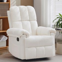 BRAND NEW FACTORY SEALED IN THE BOX Recliner Chair, Swivel Rocker Recliner Chair, Chenille, Beige.