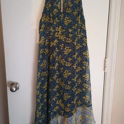 Ladies Sun Dress, Blue, Yellow, Long, Size M