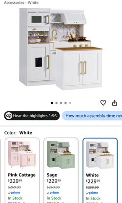 New White Kids Play Kitchen Set with Accessories