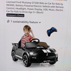 Licensed Ford Mustang GT500 Ride on Car for Kids by INFANS, Battery Powered Electric Vehicle with Remote Control, Headlight, Power Display, USB, Music