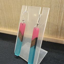  Resin  and Wood Silver Eaarings