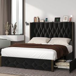 Black Full Size Bed Frame with drawers