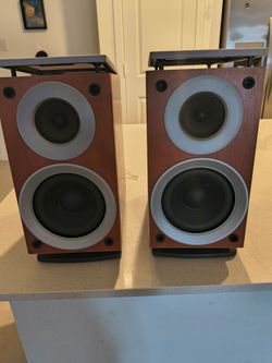 Pair of Bookshelf Speakers Wood Cabinet