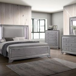 Brand New Grey 4pc Queen Bedroom Set (Available In California & Eastern King)