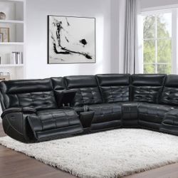 New Top Grain Real Leather Sectional Sofa With Three Power Recliners Wireless Chargers Etc