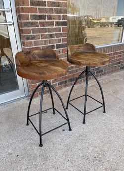 Wood and Iron Swivel Bar Stools