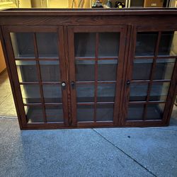  2 Pieces Brown 65 In W….Hutch Kitchen  Gavinet With 3 Glass Doors …..3 Wood Doors …3 Drawers 