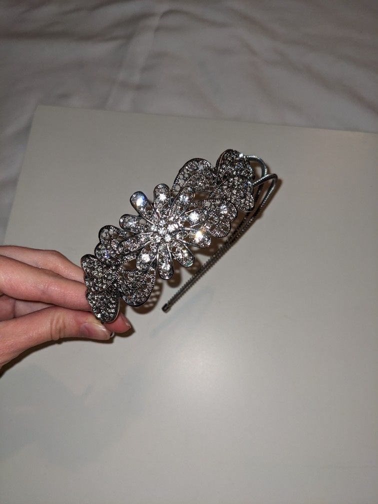 Bridal Rhine Crystal Bling Cubic zirconia Silver Headband