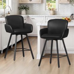 LUE BONA 26" Swivel Bar Stools Set of 2, Counter Height Bar Stools with Backrest and Arms, Modern Upholstered Barstools with Metal Legs for Kitchen Is
