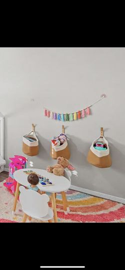 3 Woven Baskets With Wood Hooks 