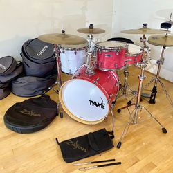 Taye ProX Pink Lacquer Complete Drum Set 22 12 14” OCDP 16” Floor Ludwig stand throne & bags Meinl Zildjian Avedis Cymbals $850 Cash In Ontario 91762.