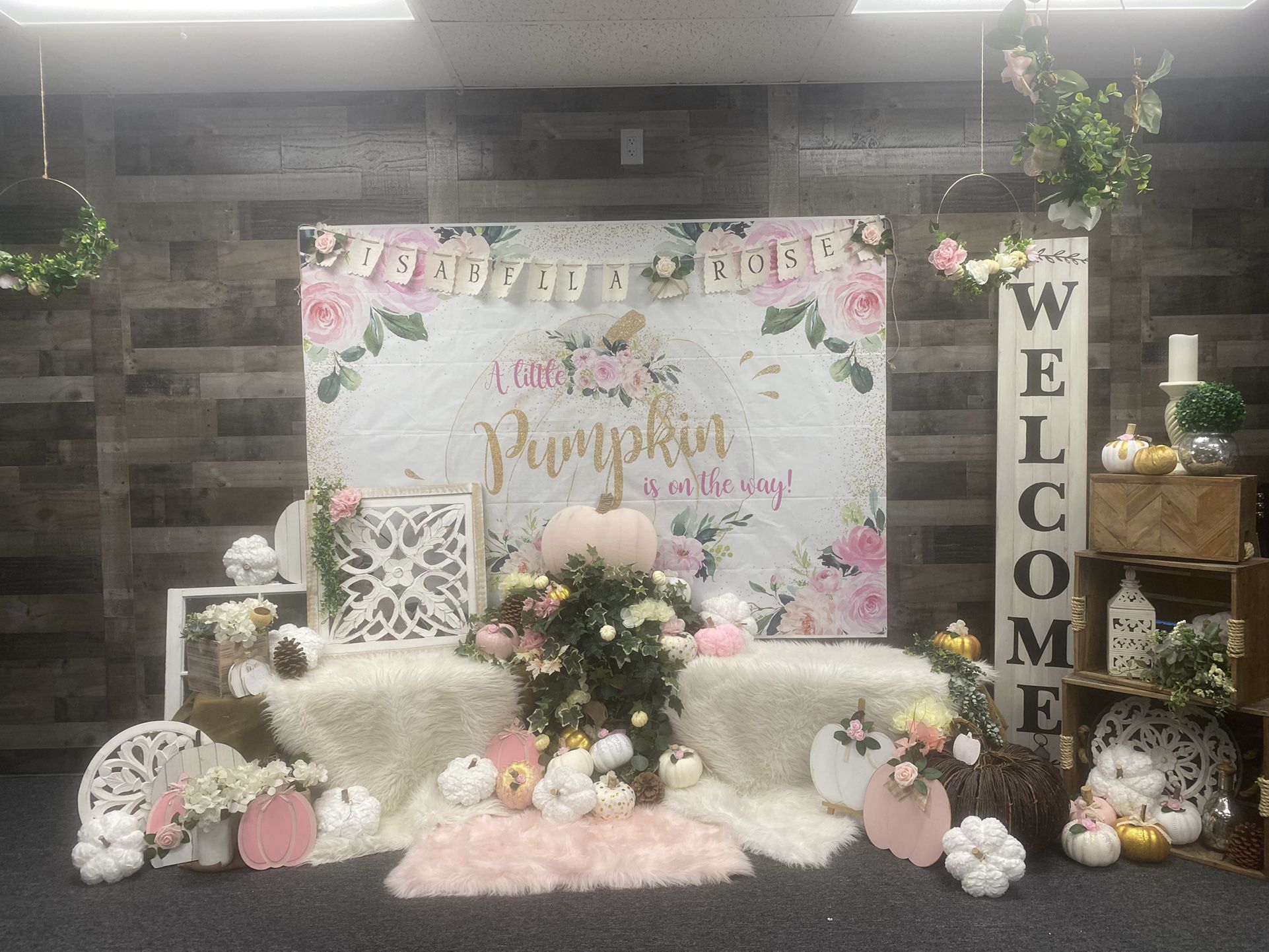 Girl Pumpkin Baby Shower,  1st Birthday, Wedding Pink White Bling Deco