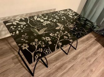 Black Floral Glass Top Table
