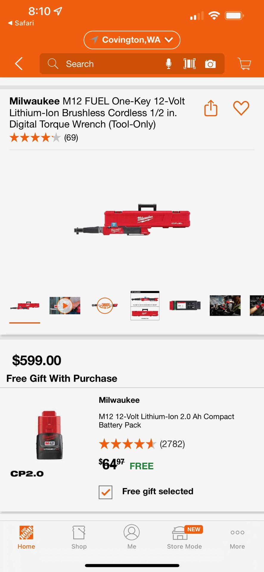 Milwaukee 1/2” Torque Wrench 2466-20