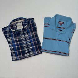 Aeropostale Long Sleeve Shirt LOT Mens Large Blue Button Up Polo 90s Y2K Vintage 