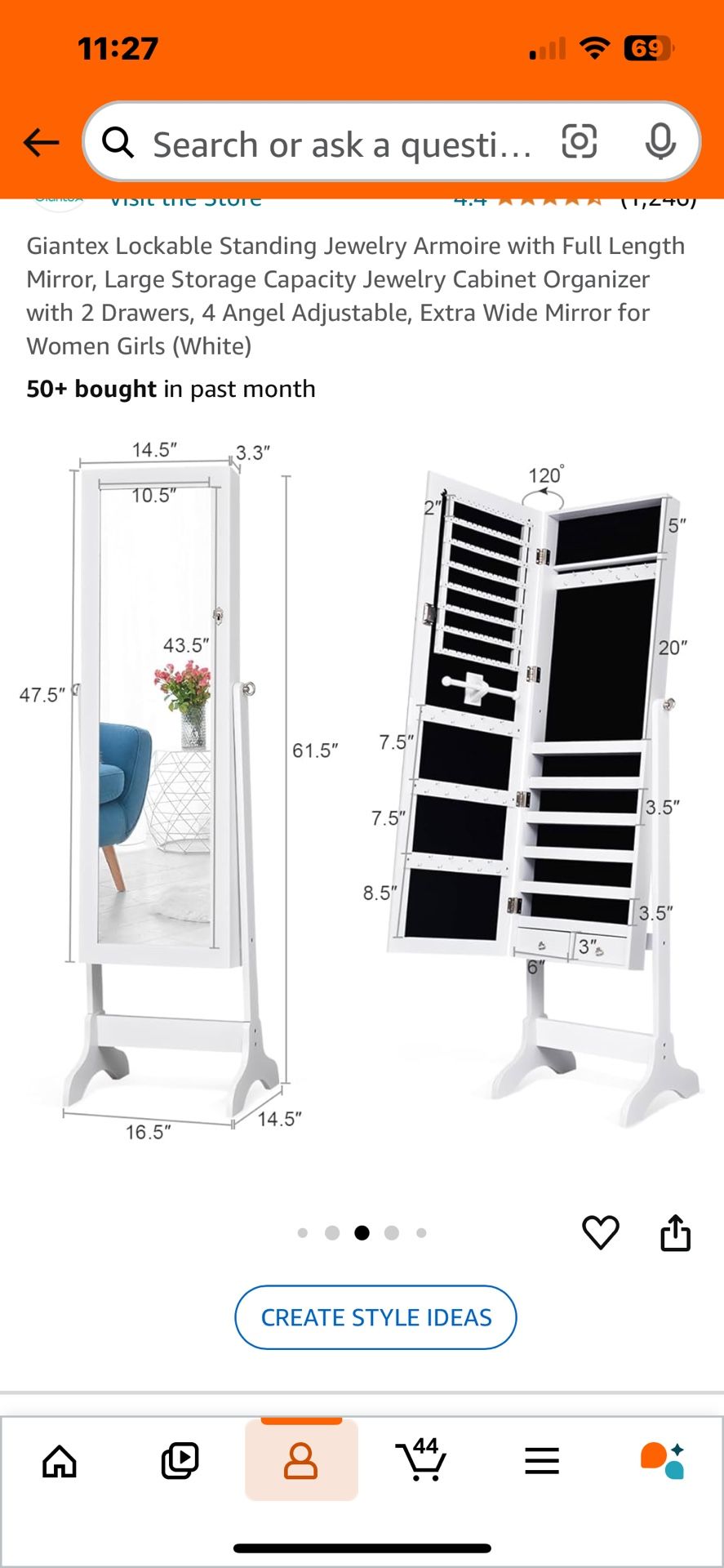 Standing Jewelry Armoire Mirror