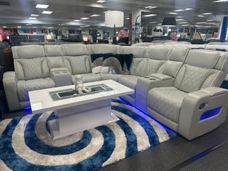 Beautiful Grey Power Reclining Sectional With LED Lighting On Sale Now $1799