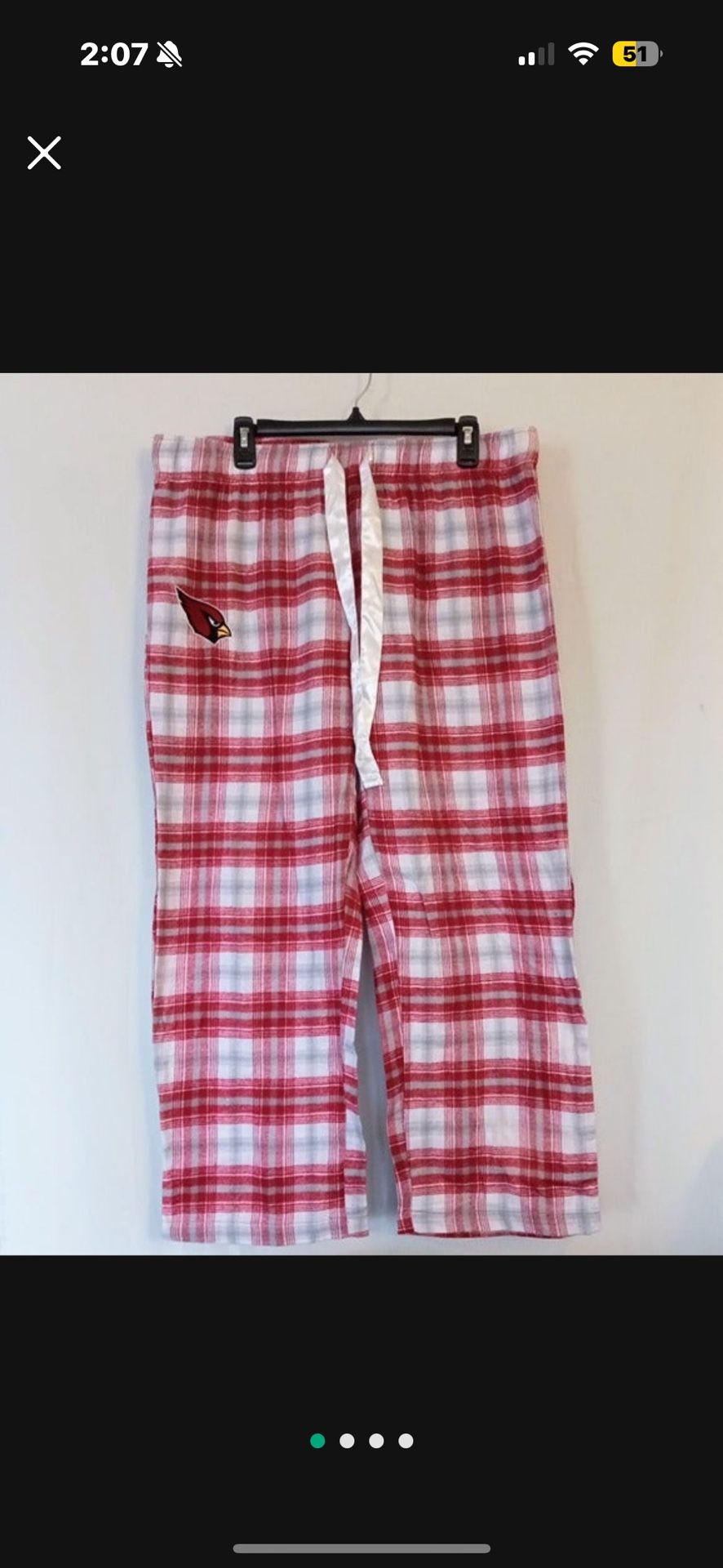 Arizona Cardinals Flannel Plaid Pants Size XL