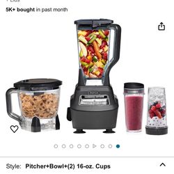 Ninja BL770 Mega Kitchen System, 1500W, 4 Functions for Smoothies, Processing, Dough, Drinks & More, with 72 Blender Pitcher, 64 Processor Bowl, (2) 1