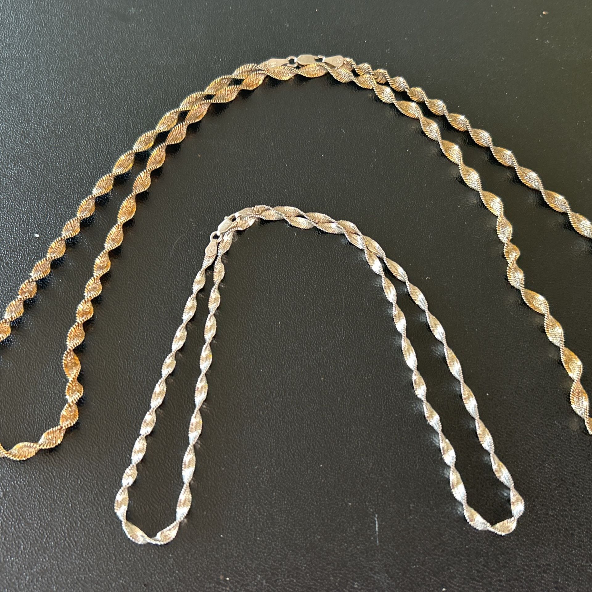 2 Sterling Silver Twisted Herringbone Necklaces