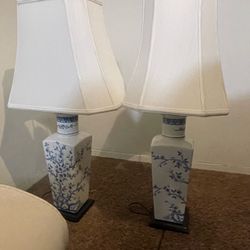 Pair of Blue and White Ceramic Table Lamps