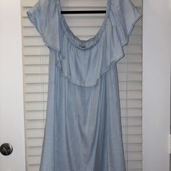 For Justify Sky Blue Off-Shoulder Chambray Dress Size 2X