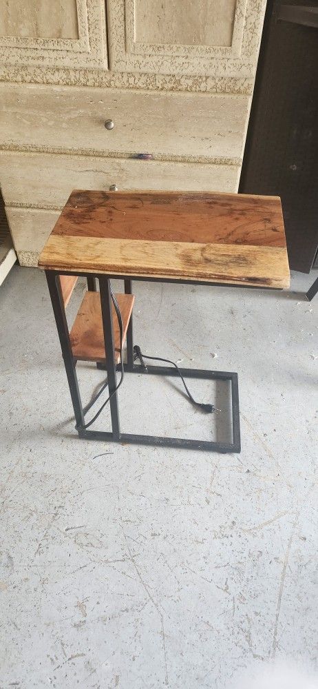 Solid Wood C Table End TableÂ with Storage and Built-In Outlets

