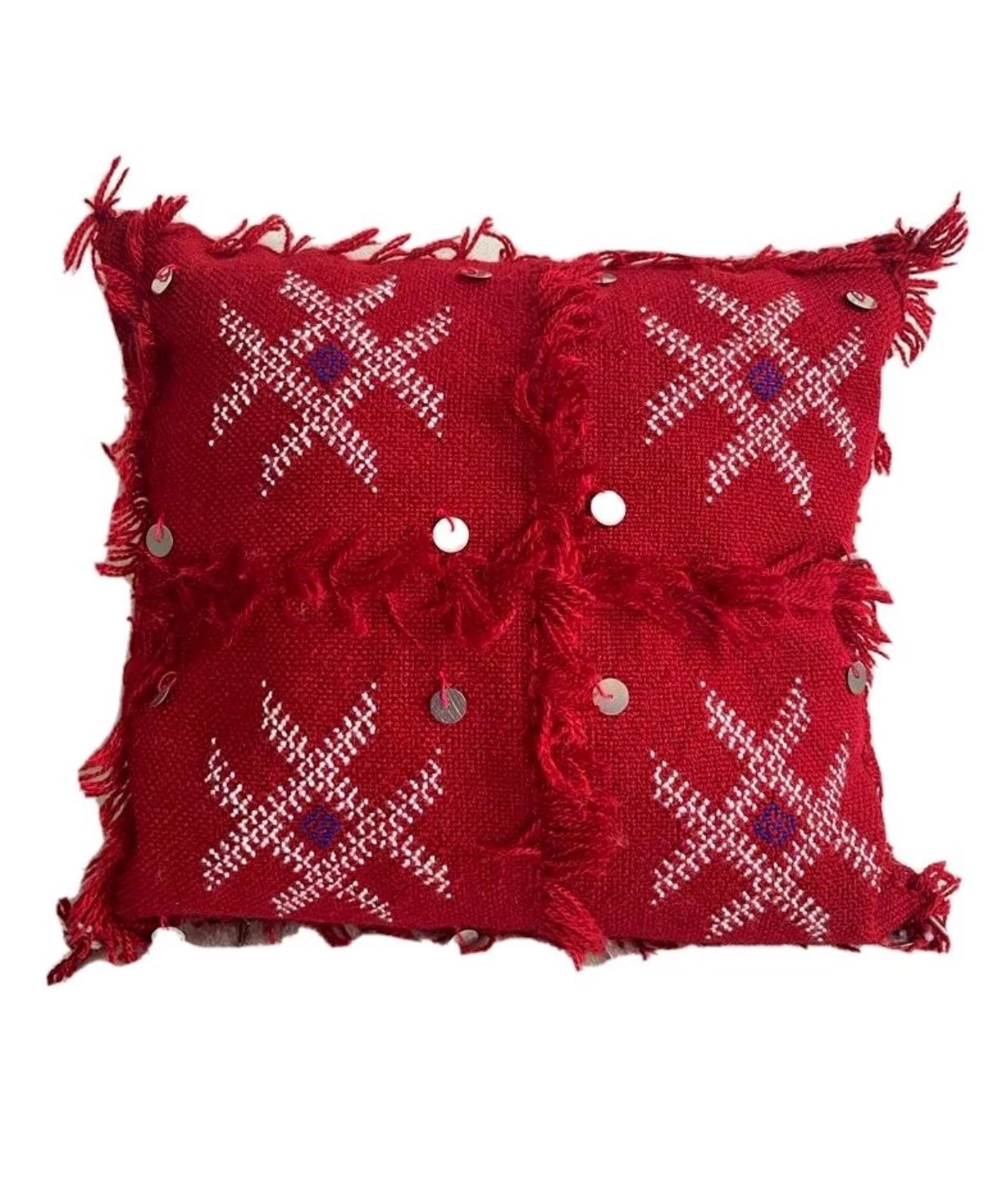 Red 10"x10"Moroccan Kilim Pillow Cushion Cover,Handmade, Traditional Berber Design