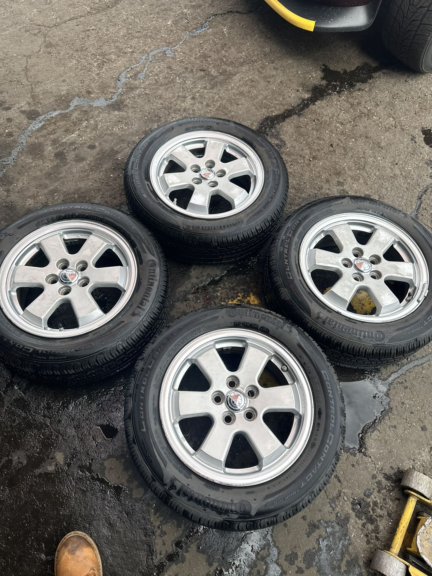Used Set Of 15” 5 Lug By 100 Wheels With Used Tires Size 185/65/15