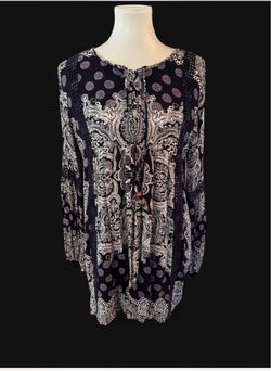 Altar’d State Navy Blue and White Paisley Print Boho Dress