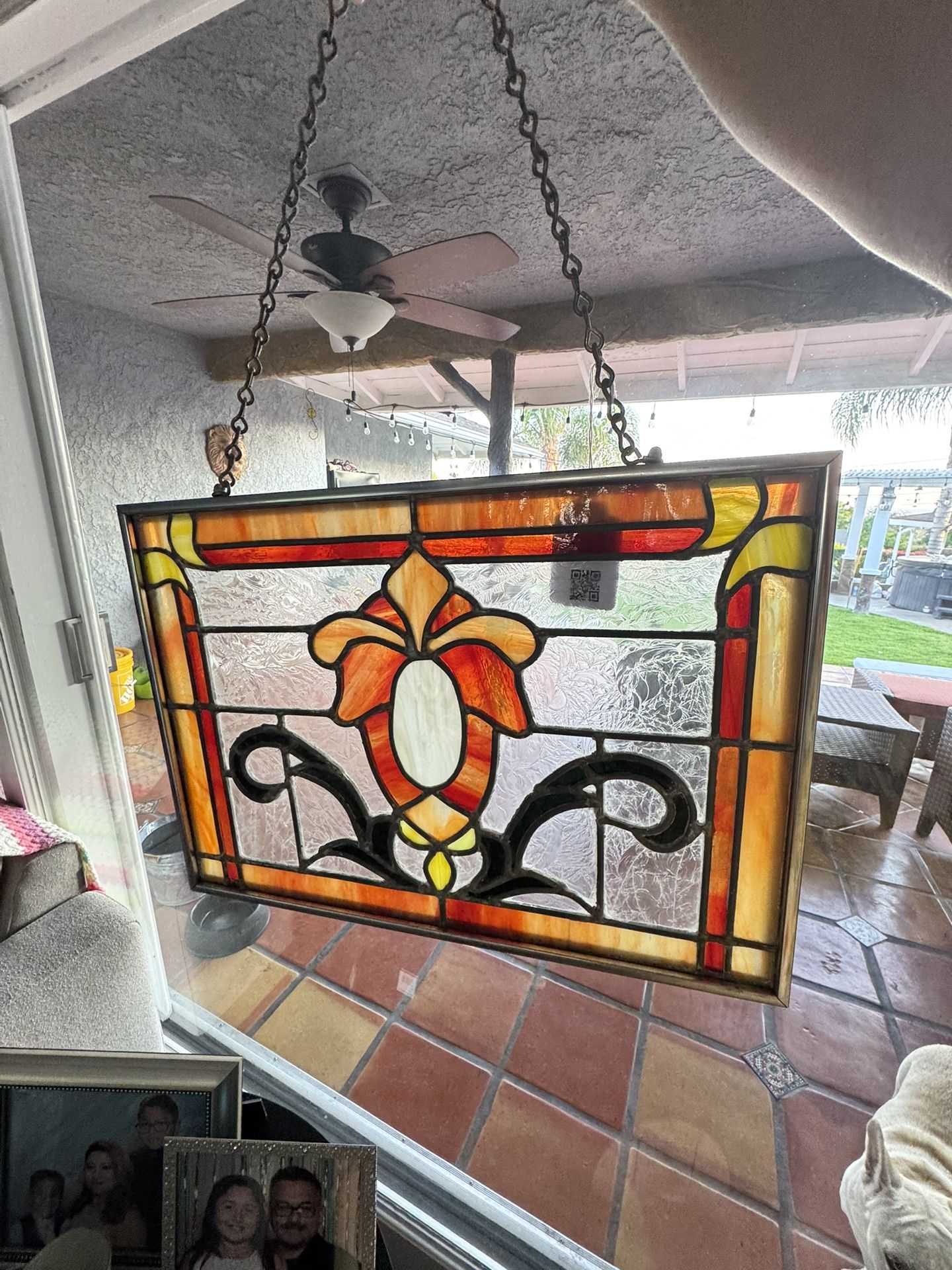 Vintage Flower Stained Glass Window Panel